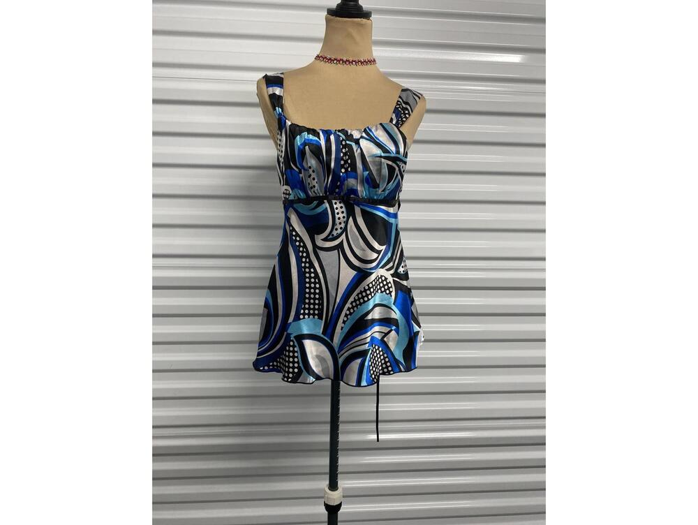 Y2K Blue tie back Patterned Top